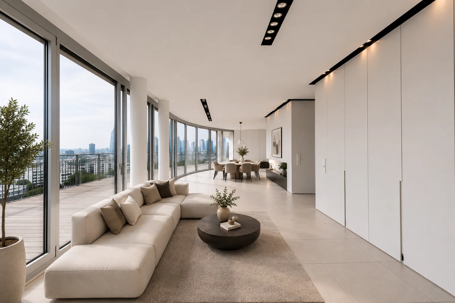 Dasselbe Wohnzimmer nach Virtual Staging — digital möbliert für den Immobilienverkauf
